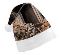 DWVTSLH Christmas Hat Old Ancient Outhouse Printed Santa Claus Hat Soft And Comfortable Velvet Thickened Christmas Hat Suitable for Christmas New Year Holiday Party Supplies