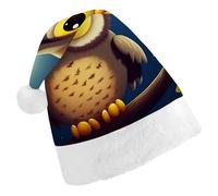 DWVTSLH Christmas Hat Owl And Yellow Moon Printed Santa Claus Hat Soft And Comfortable Velvet Thickened Christmas Hat Suitable for Christmas New Year Holiday Party Supplies