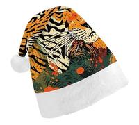 DWVTSLH Christmas Hat Tiger Botanical Print Printed Santa Claus Hat Soft And Comfortable Velvet Thickened Christmas Hat Suitable for Christmas New Year Holiday Party Supplies