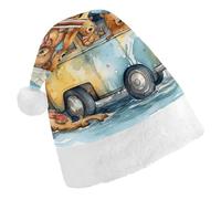 DWVTSLH Christmas Hat Truck And Bear Printed Santa Claus Hat Soft And Comfortable Velvet Thickened Christmas Hat Suitable for Christmas New Year Holiday Party Supplies