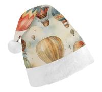 DWVTSLH Christmas Hat Watercolor Hot Air Balloon Printed Santa Claus Hat Soft And Comfortable Velvet Thickened Christmas Hat Suitable for Christmas New Year Holiday Party Supplies