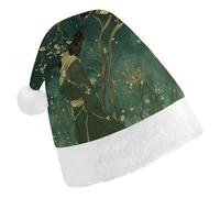 DWVTSLH Christmas Hat Wearing A Green Dress Printed Santa Claus Hat Soft And Comfortable Velvet Thickened Christmas Hat Suitable for Christmas New Year Holiday Party Supplies