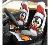 DWVTSLH Christmas Penguin Car Seat Covers 2 Pack Breathable Washable Front Car Seat Protector Non-Slip Car Seat Cushion Waterproof Automotive Seat Cover for Cars Trucks SUV Front Seat