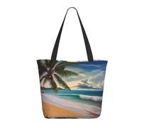 DWVTSLH Coconut Palm Tree Sandy Beach Tote Bag for Women Large Shoulder Bag with Zipper Travel Handbag with Pockets Reusable Shopping Bag Aesthetic Beach Bag