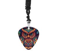 DWVTSLH Color Owl Pattern Guitar Pick Necklace for Men Women Personalized Guitar Pick Pendant Necklace Stainless Steel Party Fashion Jewelry Gifts for Guitar Lovers Musical Necklaces