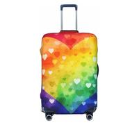 DWVTSLH Colorful Rainbow Love Heart Luggage Covers for Suitcase Tsa Approved, Spandex Elastic Suitcase Cover Protector Washable Anti-Scratch Travel Baggage Cover Fit 18-32 Inch Luggage, Black, S