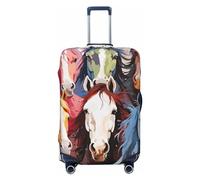 DWVTSLH Colourful Cartoon Horses Luggage Covers for Suitcase Tsa Approved, Spandex Elastic Suitcase Cover Protector Washable Anti-Scratch Travel Baggage Cover Fit 18-32 Inch Luggage, Black, S