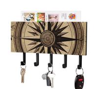 DWVTSLH Compass Wind Road Map Key Holder for Wall, Decorative Key Hooks with Mail Organizer & 5 Hooks, Self Adhesive Leather Key Hanger for Entryway, Wall Mounted Key Rack (7.1” X 4.3” X 0.9”)