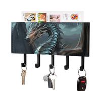 DWVTSLH Cool Dragon Key Holder for Wall, Decorative Key Hooks with Mail Organizer & 5 Hooks, Self Adhesive Leather Key Hanger for Entryway, Wall Mounted Key Rack (7.1” X 4.3” X 0.9”)