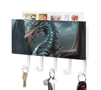 DWVTSLH Cool Dragon Key Holder for Wall, Decorative Key Hooks with Mail Organizer & 5 Hooks, Self Adhesive Leather Key Hanger for Entryway, Wall Mounted Key Rack (7.1” X 4.3” X 0.9”)