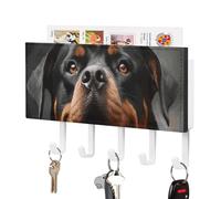 DWVTSLH Cool Rottweiler Dog Art Key Holder for Wall, Decorative Key Hooks with Mail Organizer & 5 Hooks, Self Adhesive Leather Key Hanger for Entryway, Wall Mounted Key Rack (7.1” X 4.3” X 0.9”)