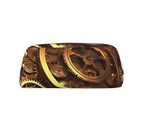 DWVTSLH Cool Steampunk Gears Pencil Pouch Large Capacity Pencil Case Leather Cosmetic Bag Office Desk Organizer Coin Pouch Portable Zipper Toiletry Bag for Travel Outdoor, Gold, One Size