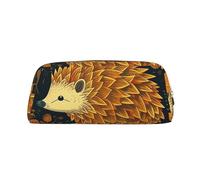 DWVTSLH Cute Hedgehog Pencil Pouch Large Capacity Pencil Case Leather Cosmetic Bag Office Desk Organizer Coin Pouch Portable Zipper Toiletry Bag for Travel Outdoor, Gold, One Size