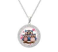 DWVTSLH Cute Owls Diamond Necklace, Alloy Round Pattern Pendant Necklace for Women Men, Customizable Photo Necklace Jewelry Sparkle Clavicle Neckband Gift, One size, Zinc, Diamond