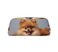 DWVTSLH Cute pomeranian Pencil Pouch Large Capacity Pencil Case Leather Cosmetic Bag Office Desk Organizer Coin Pouch Portable Zipper Toiletry Bag for Travel Outdoor, Silver, One size
