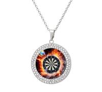 DWVTSLH Dart Board Diamond Necklace, Alloy Round Pattern Pendant Necklace for Women Men, Customizable Photo Necklace Jewelry Sparkle Clavicle Neckband Gift, One Size, Zinc, Diamond