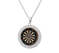 DWVTSLH Dart Board Diamond Necklace, Alloy Round Pattern Pendant Necklace for Women Men, Customizable Photo Necklace Jewelry Sparkle Clavicle Neckband Gift, One Size, Zinc, Diamond