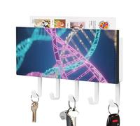 DWVTSLH DNA Genetic Helix Key Holder for Wall, Decorative Key Hooks with Mail Organizer & 5 Hooks, Self Adhesive Leather Key Hanger for Entryway, Wall Mounted Key Rack (7.1” X 4.3” X 0.9”)
