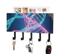 DWVTSLH DNA Genetic Helix Key Holder for Wall, Decorative Key Hooks with Mail Organizer & 5 Hooks, Self Adhesive Leather Key Hanger for Entryway, Wall Mounted Key Rack (7.1” X 4.3” X 0.9”)