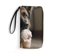 DWVTSLH Dog Who Likes Ice Cream Printed Wallets Zip Around Wallets Leather Long Wallets for Men And Women Credit Card Holders with Cord, Essential for Travel, Office And Shopping