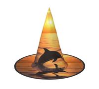 DWVTSLH Dolphin and sunset Halloween Witch Hat Witch Costume Accessories Wizard Hats for Halloween Party Supplies, Black, 1