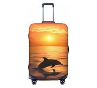 DWVTSLH Dolphin and sunset Luggage Covers for Suitcase Tsa Approved, Spandex Elastic Suitcase Cover Protector Washable Anti-Scratch Travel Baggage Cover Fit 18-32 Inch Luggage, Black, M