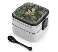 DWVTSLH Double-Layer Bento Box Adult All-in-One Design, A Puff in Time Weed Marijuana Lunch Container with Utensils, Leakproof Food Container with Handle Portable Insulated Lunch Box for Work Camping