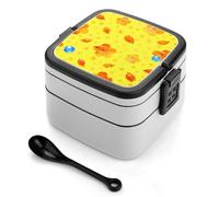 DWVTSLH Double-Layer Bento Box Adult All-in-One Design, Bright Yellow Fish Lunch Container with Utensils, Leakproof Food Container with Handle Portable Insulated Lunch Box for Work Camping