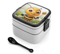 DWVTSLH Double-Layer Bento Box Adult All-in-One Design, Honey Bee Lunch Container with Utensils, Leakproof Food Container with Handle Portable Insulated Lunch Box for Work Camping