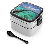 DWVTSLH Double-Layer Bento Box Adult All-in-One Design, Maldives Scenery Lunch Container with Utensils, Leakproof Food Container with Handle Portable Insulated Lunch Box for Work Camping