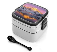 DWVTSLH Double-Layer Bento Box Adult All-in-One Design, Snow Mountain Lake View Lunch Container with Utensils, Leakproof Food Container with Handle Portable Insulated Lunch Box for Work Camping
