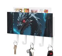 DWVTSLH Dragon Key Holder for Wall, Decorative Key Hooks with Mail Organizer & 5 Hooks, Self Adhesive Leather Key Hanger for Entryway, Wall Mounted Key Rack (7.1” X 4.3” X 0.9”)