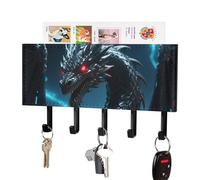 DWVTSLH Dragon Key Holder for Wall, Decorative Key Hooks with Mail Organizer & 5 Hooks, Self Adhesive Leather Key Hanger for Entryway, Wall Mounted Key Rack (7.1” X 4.3” X 0.9”)