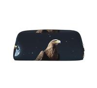 DWVTSLH Eagle under the stars Pencil Pouch Large Capacity Pencil Case Leather Cosmetic Bag Office Desk Organizer Coin Pouch Portable Zipper Toiletry Bag for Travel Outdoor, Silver, One size
