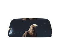 DWVTSLH Eagle under the stars Pencil Pouch Large Capacity Pencil Case Leather Cosmetic Bag Office Desk Organizer Coin Pouch Portable Zipper Toiletry Bag for Travel Outdoor, Gold, One size