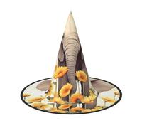 DWVTSLH Elephant and Sunflower Halloween Witch Hat 1 PCS Witch Costume Accessories Wizard Hats for Halloween Party Supplies