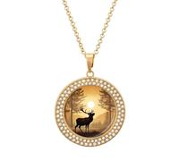 DWVTSLH Elk Artwork Diamond Necklace, Alloy Round Pattern Pendant Necklace for Women Men, Customizable Photo Necklace Jewelry Sparkle Clavicle Neckband for Gift, One Size, Zinc, Diamond