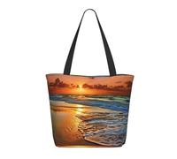 DWVTSLH Evening Beach Sea Water Tote Bag for Women Large Shoulder Bag with Zipper Travel Handbag with Pockets Reusable Shopping Bag Casual Aesthetic Beach Bags