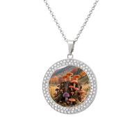 DWVTSLH Fall Mushroom Diamond Necklace, Alloy Round Pattern Pendant Necklace for Women Men, Customizable Photo Necklace Jewelry Sparkle Clavicle Neckband for Gift, One Size, Zinc, Diamond
