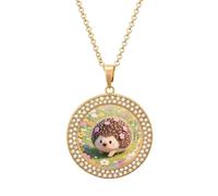 DWVTSLH Floral Hedgehog Diamond Necklace, Alloy Round Pattern Pendant Necklace for Women Men, Customizable Photo Necklace Jewelry Sparkle Clavicle Neckband for Gift, One Size, Zinc, Diamond