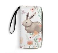 DWVTSLH Flowers Bunnies Birds Printed Wallets Zip Around Wallets Leather Long Wallets for Men And Women Credit Card Holders with Cord, Essential for Travel, Office And Shopping