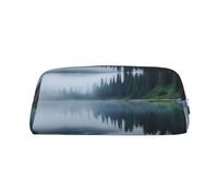 DWVTSLH Foggy Lake by Mount Rainier Pencil Pouch Large Capacity Pencil Case Leather Cosmetic Bag Office Desk Organizer Coin Pouch Portable Zipper Toiletry Bag for Travel Outdoor, Silver, One size