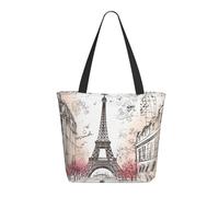 DWVTSLH French Paris Tour Eiffel Tower Tote Bag for Women Large Shoulder Bag with Zipper Travel Handbag with Pockets Reusable Shopping Bag Aesthetic Beach Bag