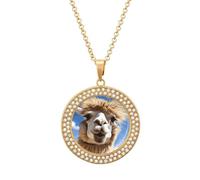 DWVTSLH Funny Alpaca Llama Diamond Necklace, Alloy Round Pattern Pendant Necklace for Women Men, Customizable Photo Necklace Jewelry Sparkle Clavicle Neckband Gift, One size, Zinc, Diamond