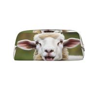 DWVTSLH Funny Naughty Sheep Tongue Cute Animal Pencil Pouch Large Capacity Pencil Case Leather Cosmetic Bag Office Desk Organizer Coin Pouch Portable Zipper Toiletry Bag for Travel Outdoor, Gold, One