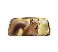 DWVTSLH Funny Squirrel Pencil Pouch Large Capacity Pencil Case Leather Cosmetic Bag Office Desk Organizer Coin Pouch Portable Zipper Toiletry Bag for Travel Outdoor, Gold, One Size