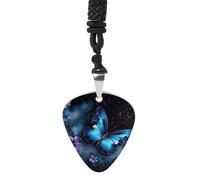 DWVTSLH Galaxy Blue Butterfly Guitar Pick Necklace for Men Women Personalized Guitar Pick Pendant Necklace Stainless Steel Party Fashion Jewelry Gifts for Guitar Lovers Musical Necklaces