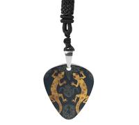 DWVTSLH Gecko Lizards Guitar Pick Necklace for Men Women Personalized Guitar Pick Pendant Necklace Stainless Steel Party Fashion Jewelry Gifts for Guitar Lovers Musical Necklaces