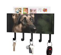 DWVTSLH German Shepherd Key Holder for Wall, Decorative Key Hooks with Mail Organizer & 5 Hooks, Self Adhesive Leather Key Hanger for Entryway, Wall Mounted Key Rack (7.1” X 4.3” X 0.9”)