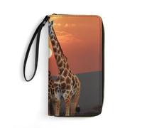 DWVTSLH Giraffe At Sunset Printed Wallets Zip Around Wallets Leather Long Wallets for Men And Women Credit Card Holders with Cord, Essential for Travel, Office And Shopping